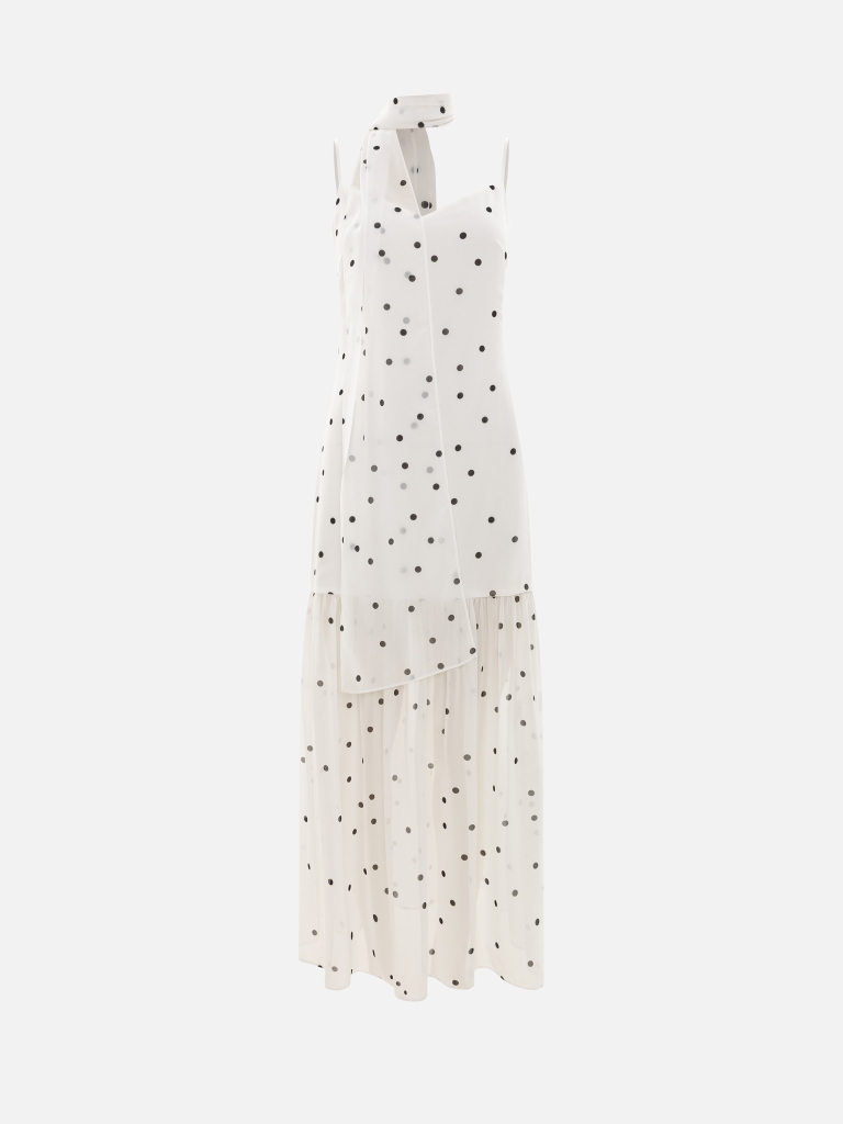 Polka dot maxi dress with a matching scarf