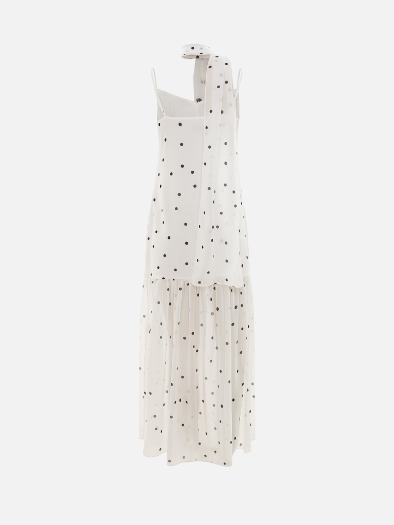Polka dot maxi dress with a matching scarf