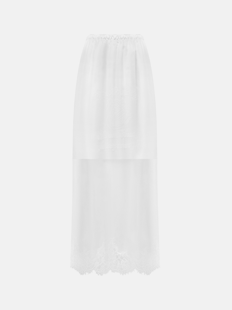 Semi-transparent midi skirt with embroidery and lace