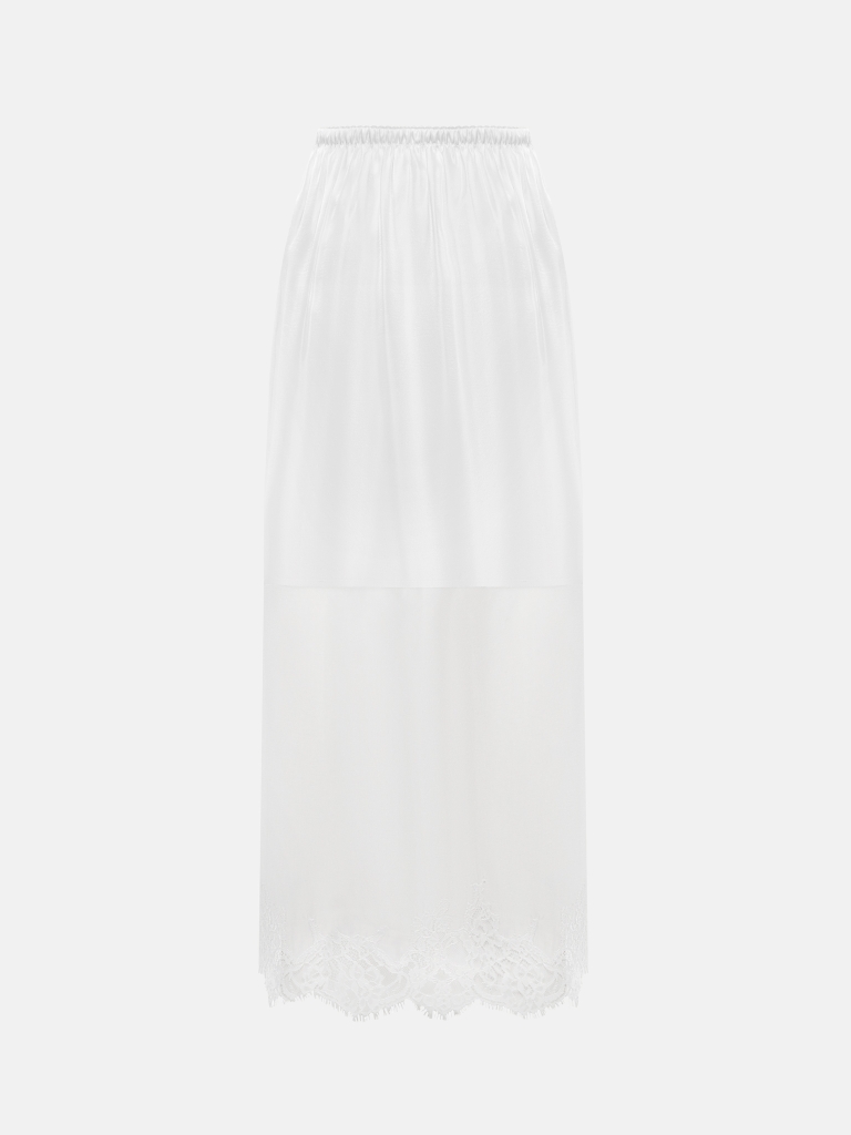 Semi-transparent midi skirt with embroidery and lace