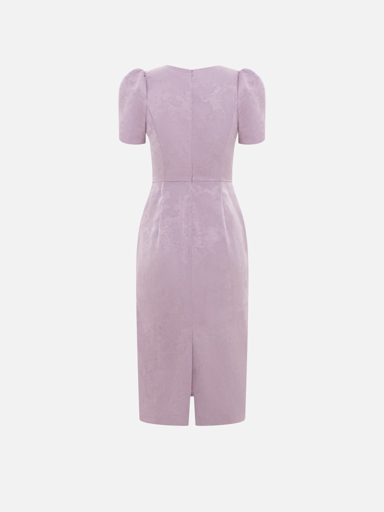 Midi dress with voluminous short sleeves and a straight skirt