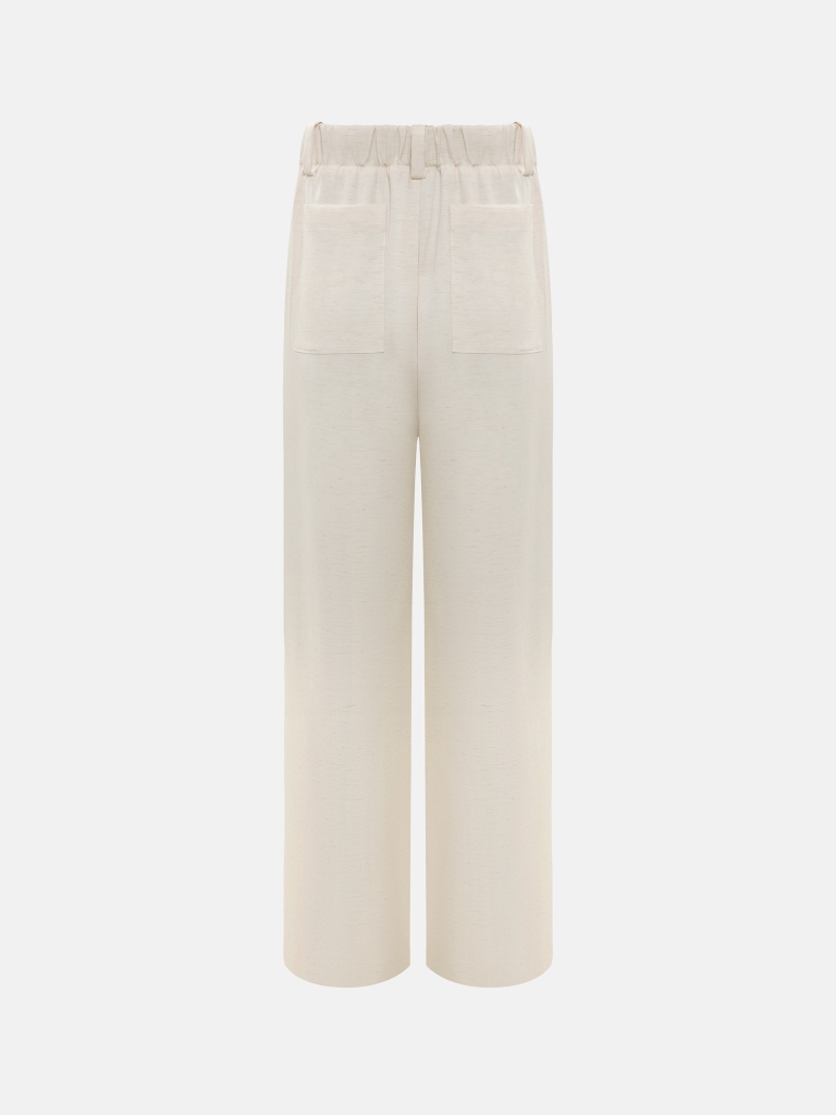 Loose-fitting viscose and linen trousers with waist ties