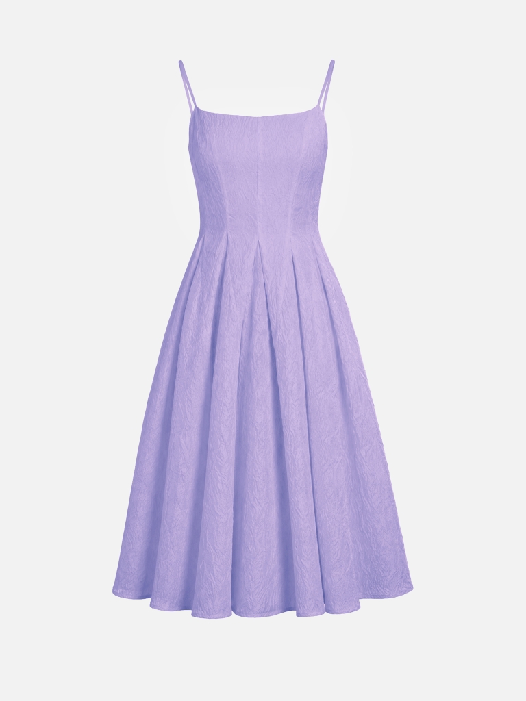 Midi dress with straps in crinkled fabric