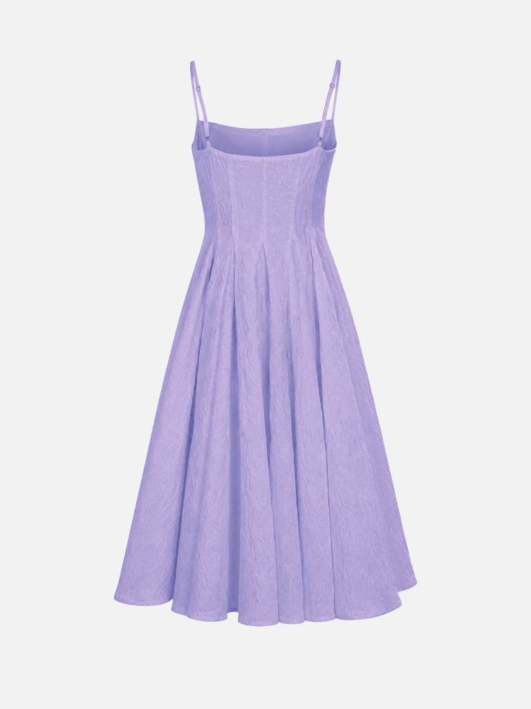 Midi dress with straps in crinkled fabric