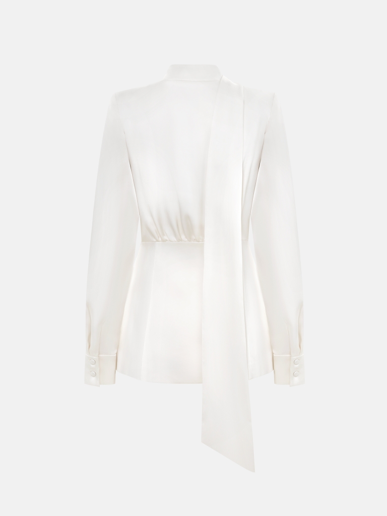 Satin blouse with a peplum and decorative scarf
