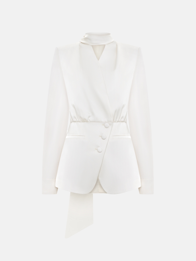 Satin blouse with a peplum and decorative scarf