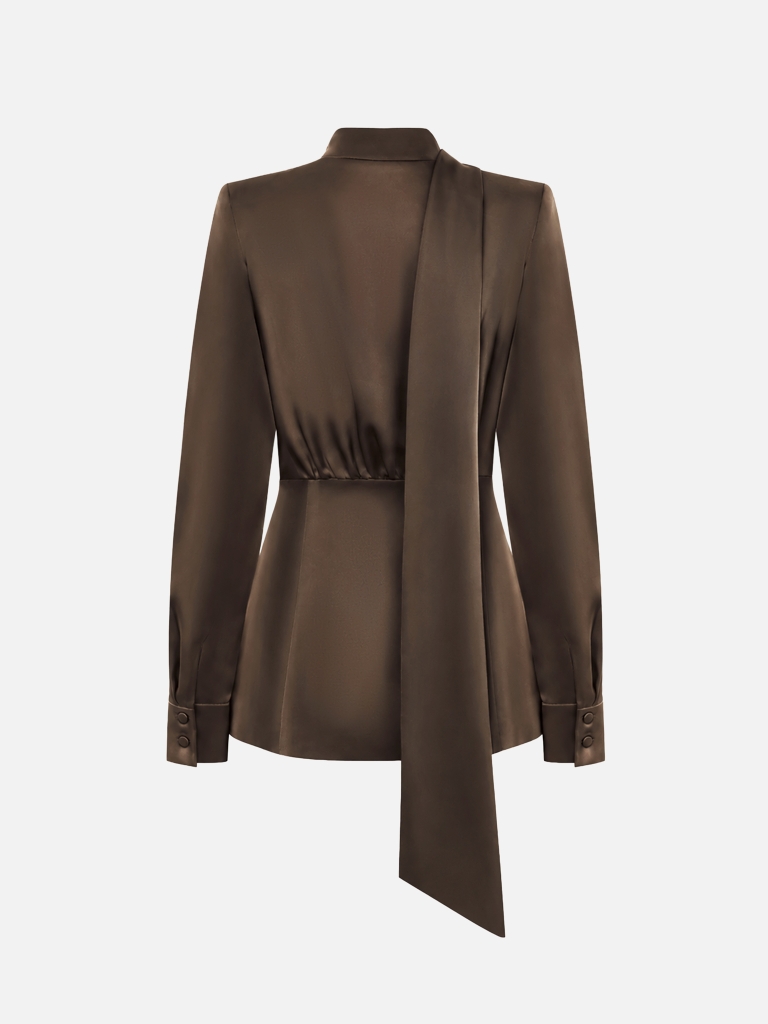 Satin blouse with a peplum and decorative scarf