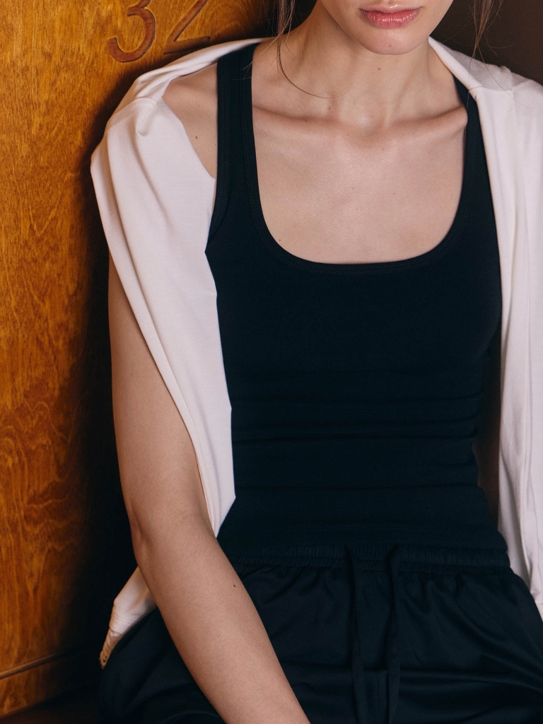 Top with wide straps and lace insert at the back