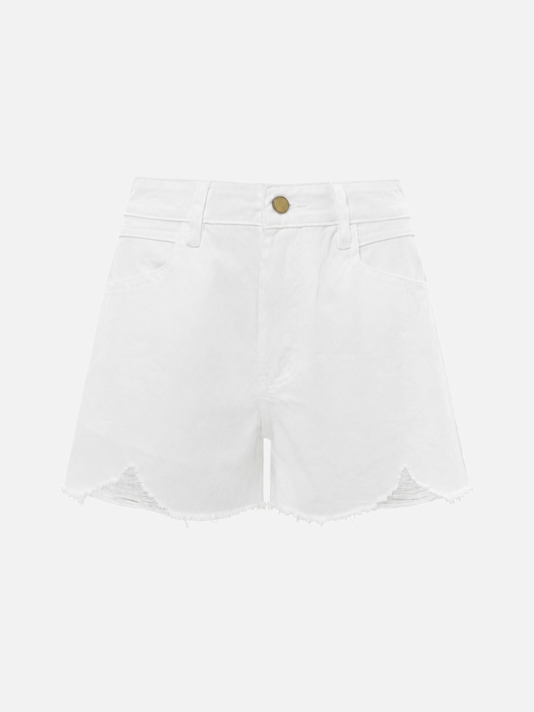 Denim mini shorts with frayed edges