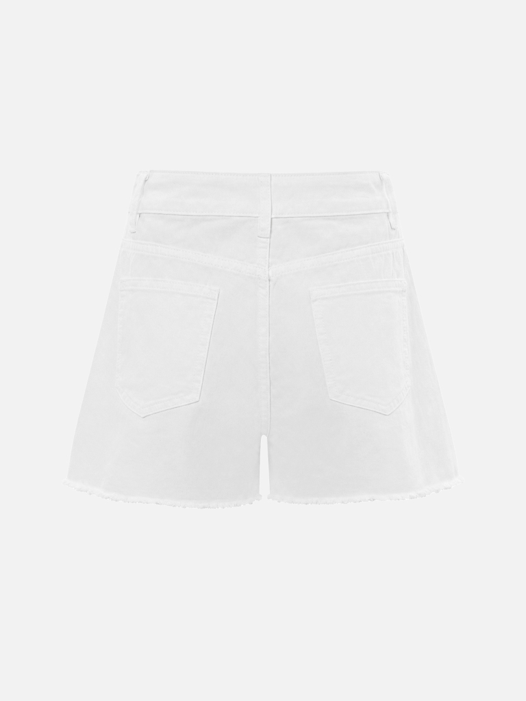 Denim mini shorts with frayed edges