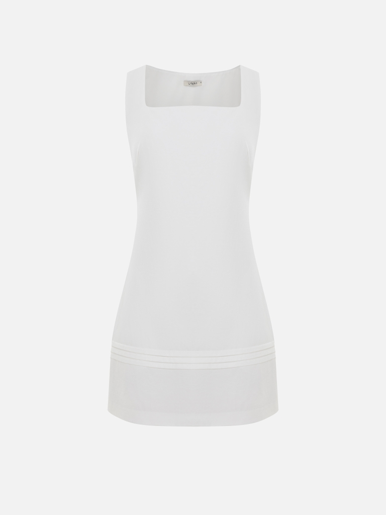 Straight-cut mini dress in cotton and linen