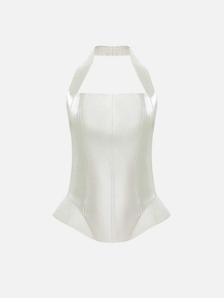 Corset with wide straps in metallic fabric