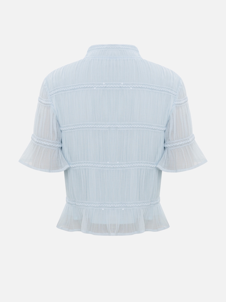Short-sleeved blouse in crinkled fabric