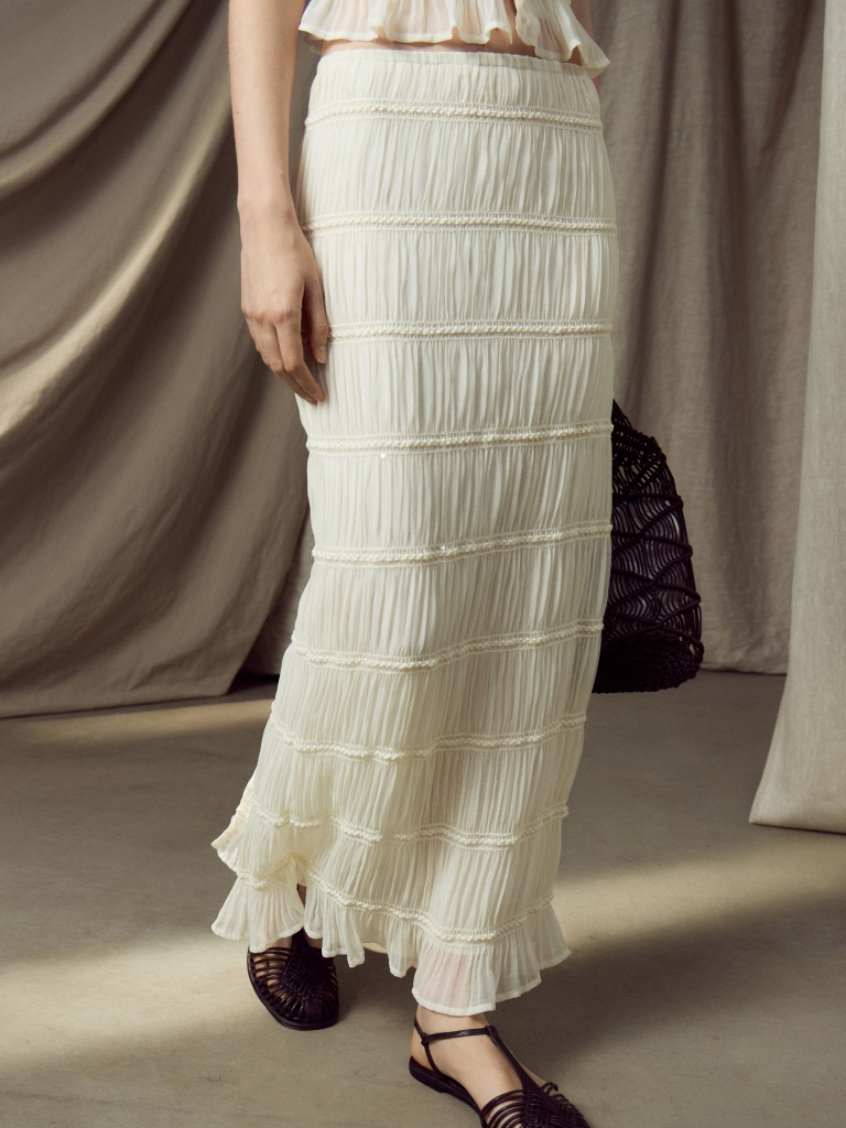 Maxi skirt in crinkled fabric