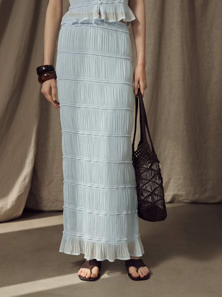 Maxi skirt in crinkled fabric