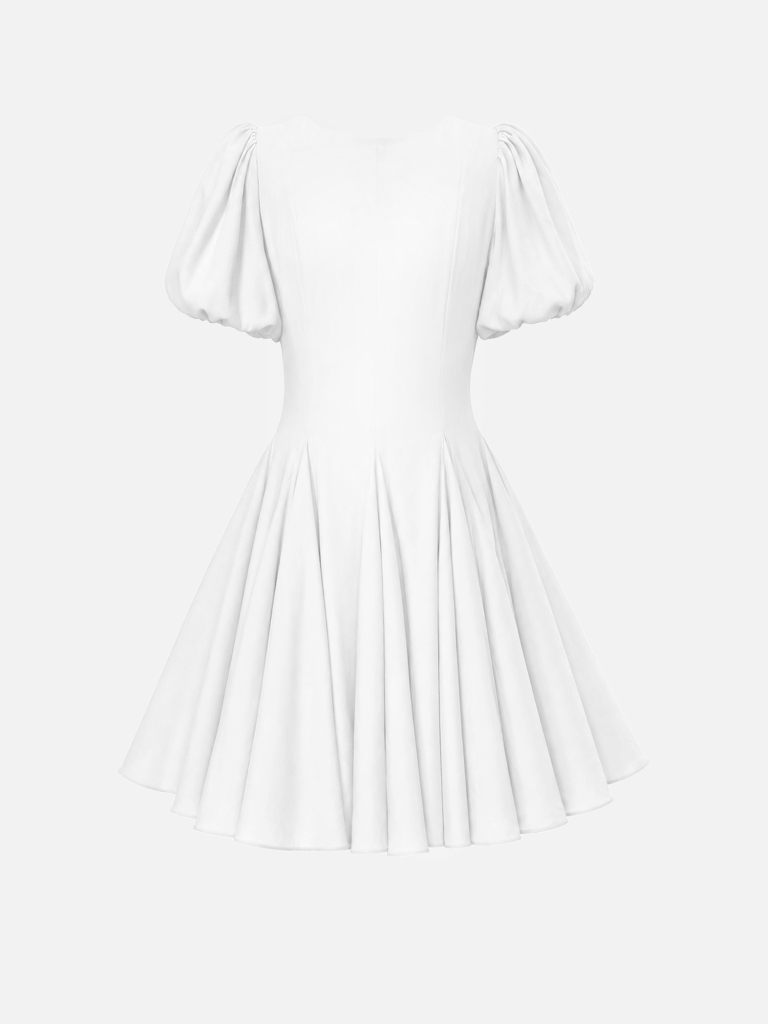 Viscose mini dress with puff sleeves and voluminous skirt
