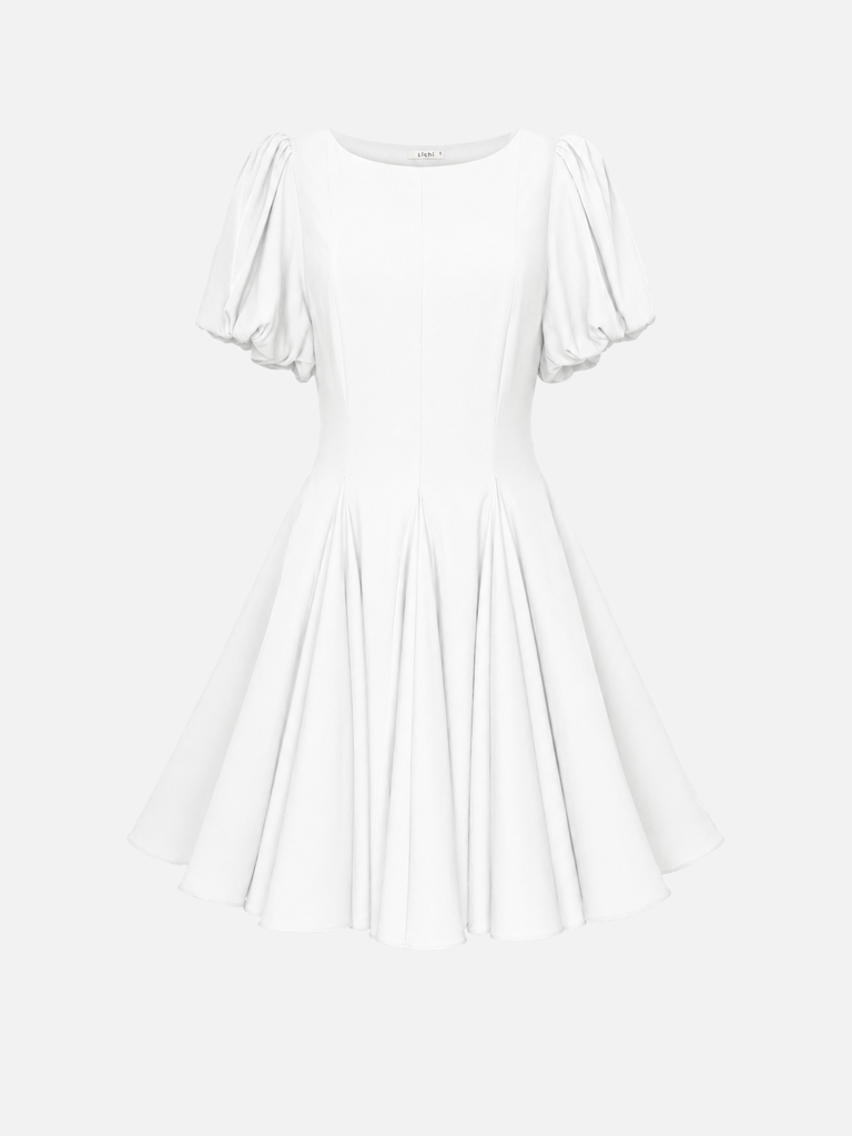 Viscose mini dress with puff sleeves and voluminous skirt