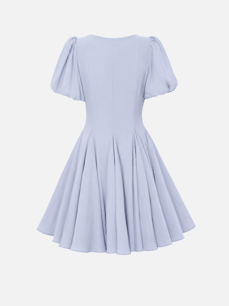Viscose mini dress with puff sleeves and voluminous skirt
