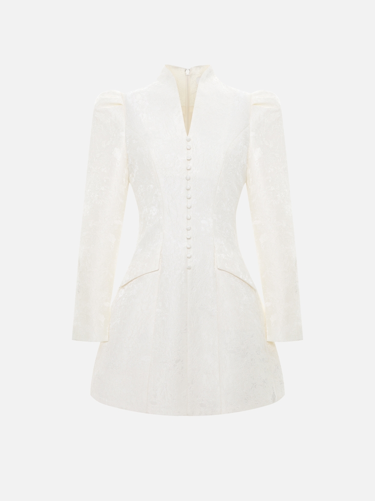Tailliertes Minikleid aus Jacquard mit betonten Schultern