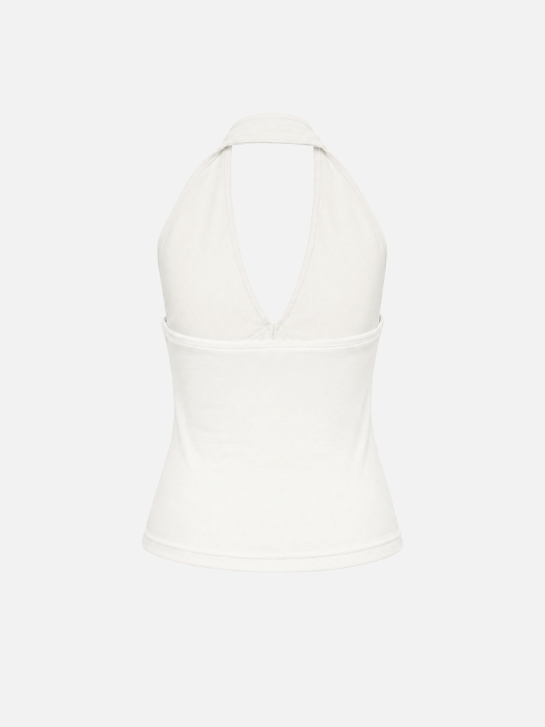 Top with a deep V-neckline and open back