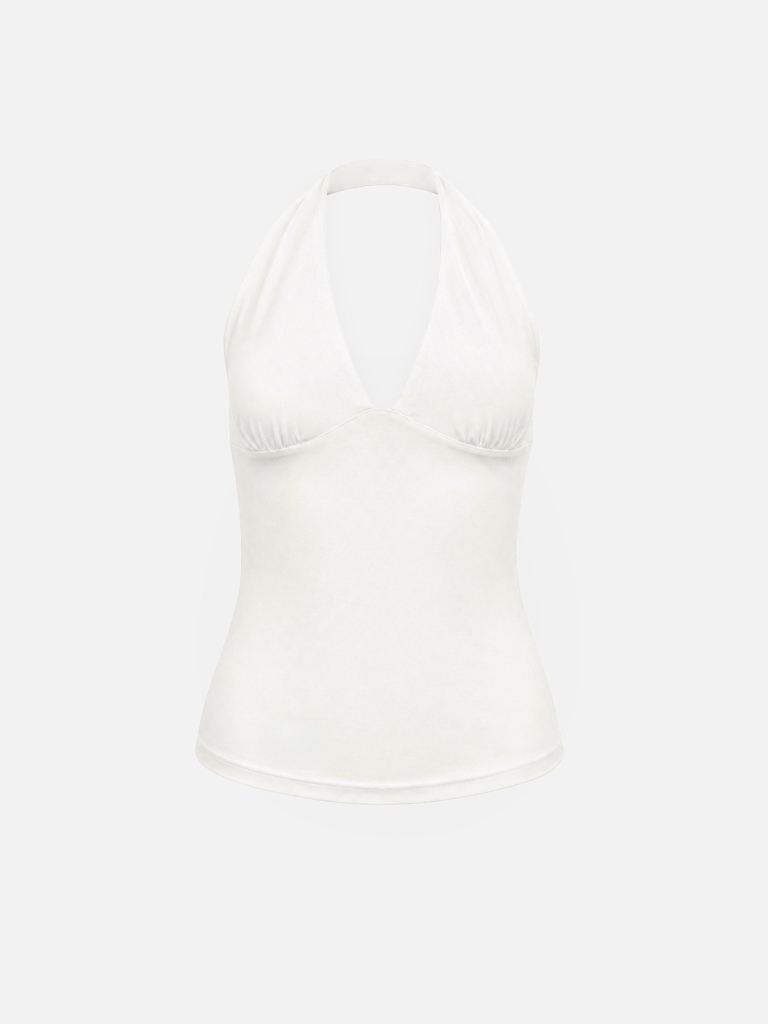 Top with a deep V-neckline and open back