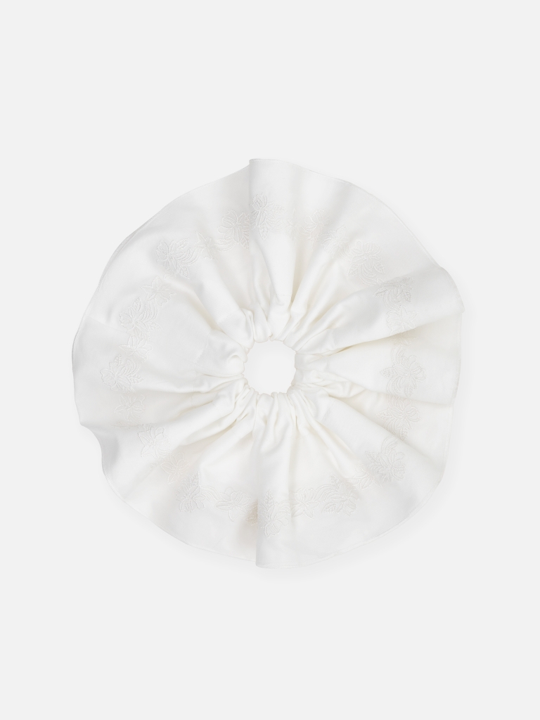 Textile scrunchie with tonal embroidery