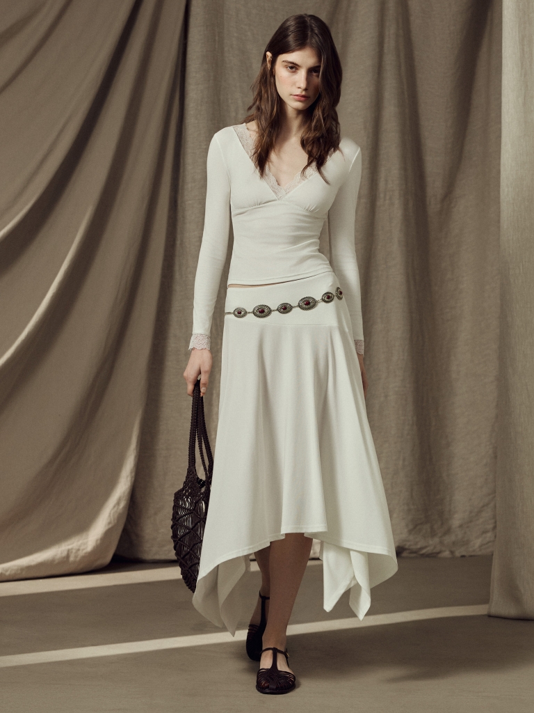 Jersey midi skirt with an asymmetrical hem