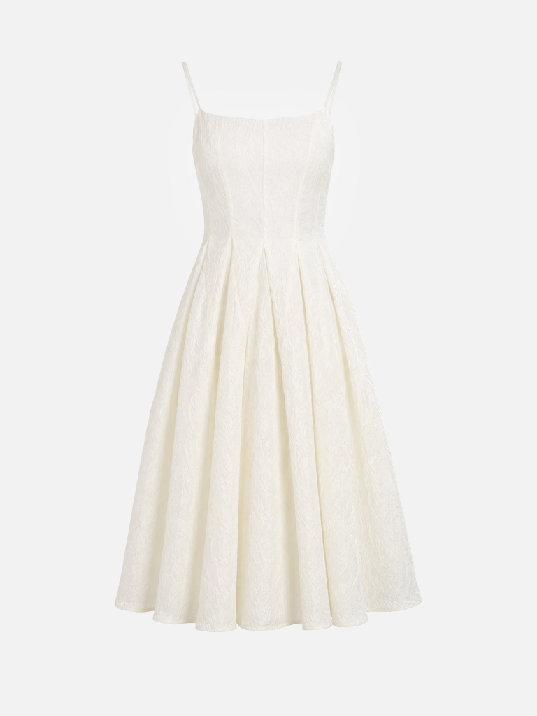 Midi dress with straps in crinkled fabric