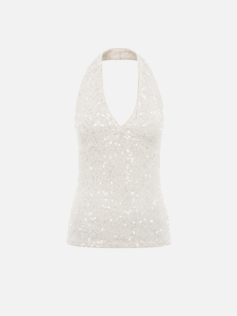 Sequin top with a V-neckline