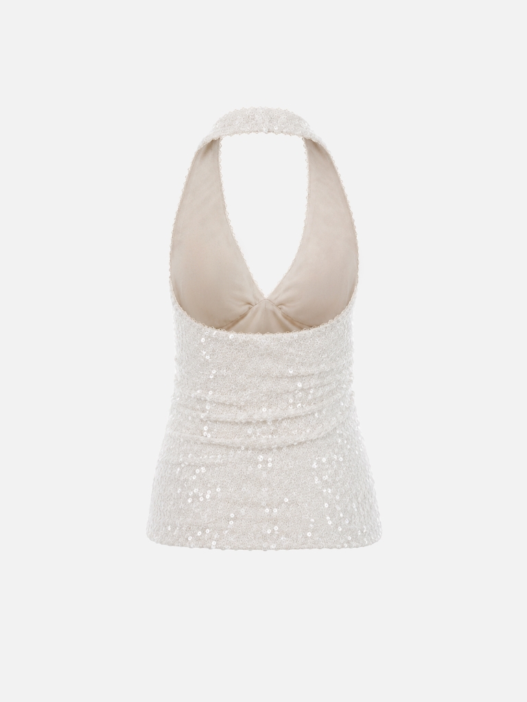Sequin top with a V-neckline