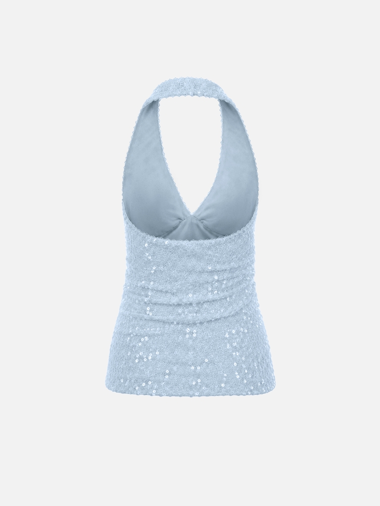 Sequin top with a V-neckline