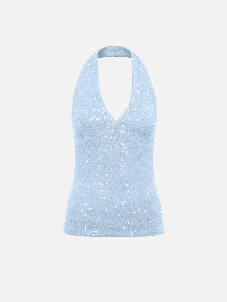 Sequin top with a V-neckline