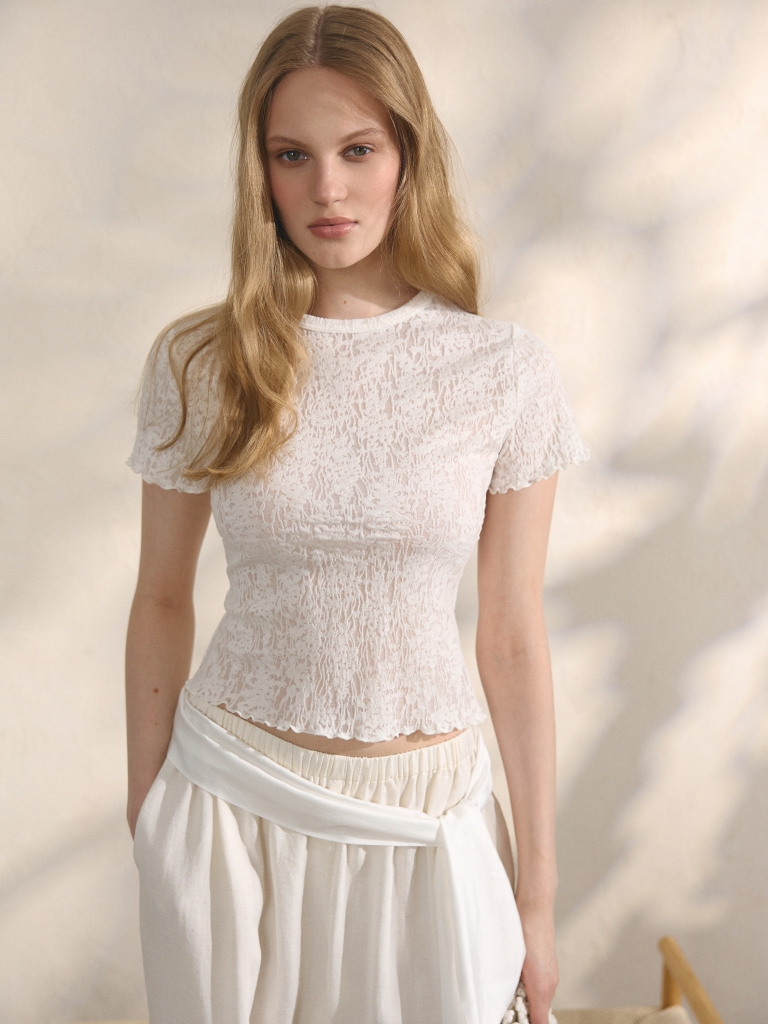 Openwork fabric T-shirt