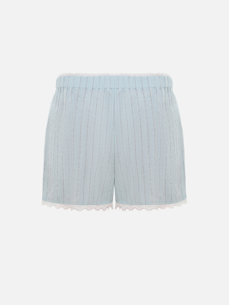 Viscose mini shorts with openwork trim
