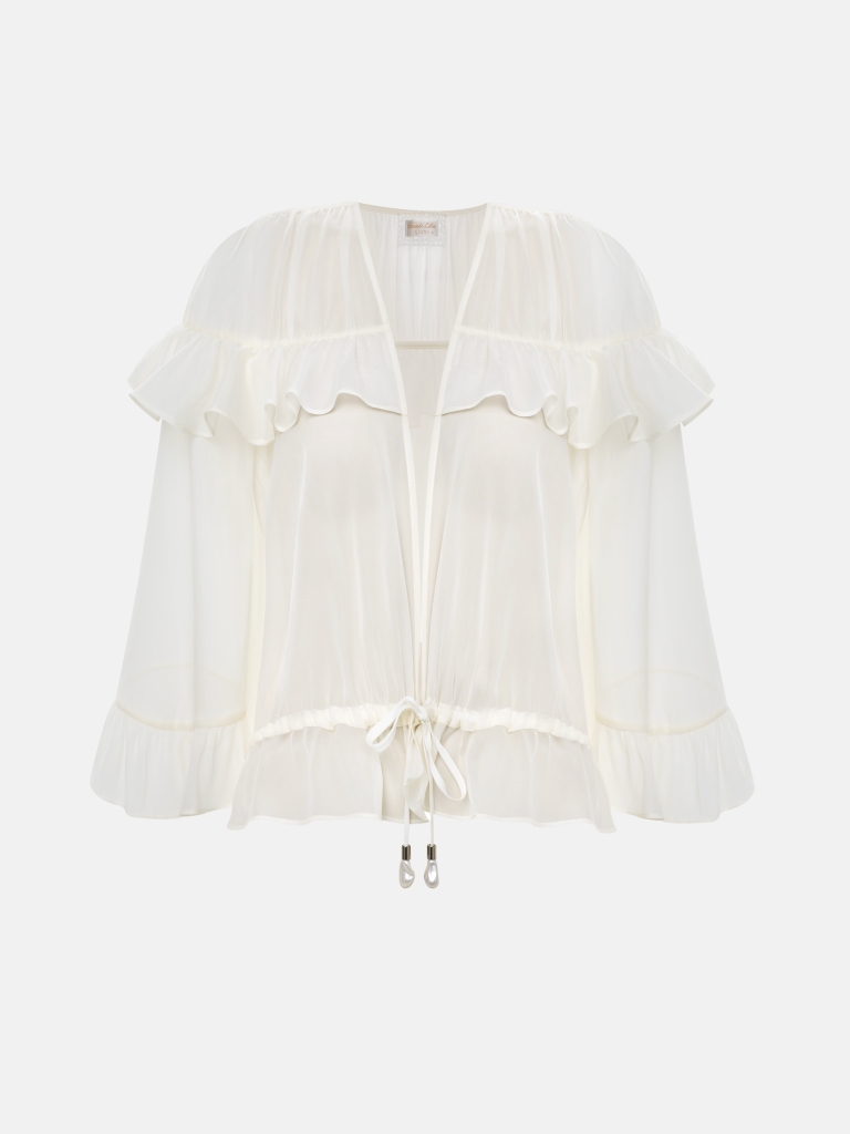 Semi-sheer cape with waist ties