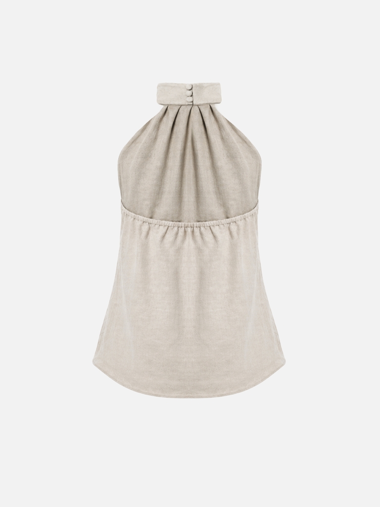 Draped textured top with halter neck