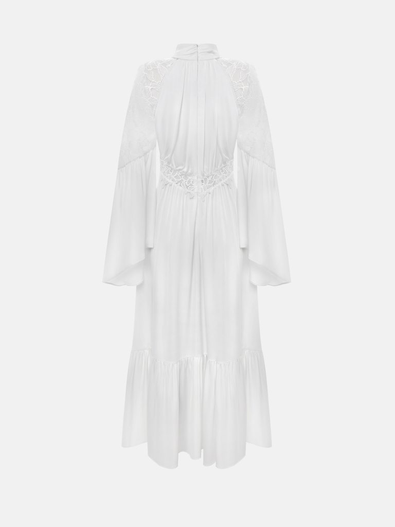 Lightweight maxi dress with lace inserts on the shoulders and waist
