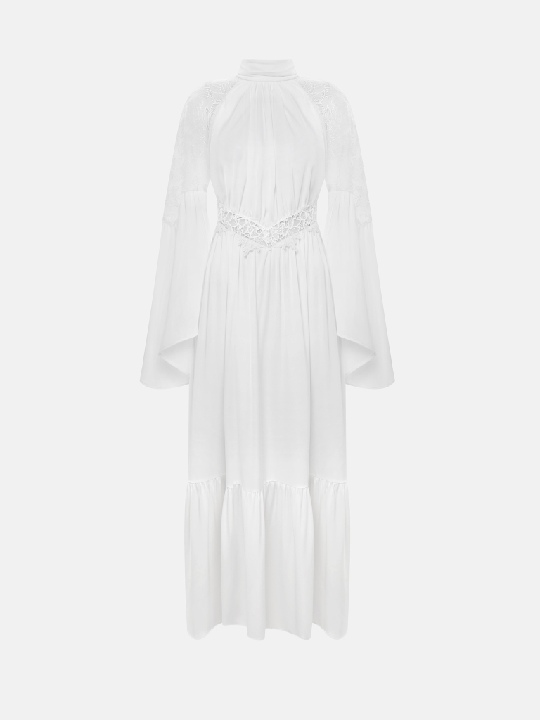 Lightweight maxi dress with lace inserts on the shoulders and waist