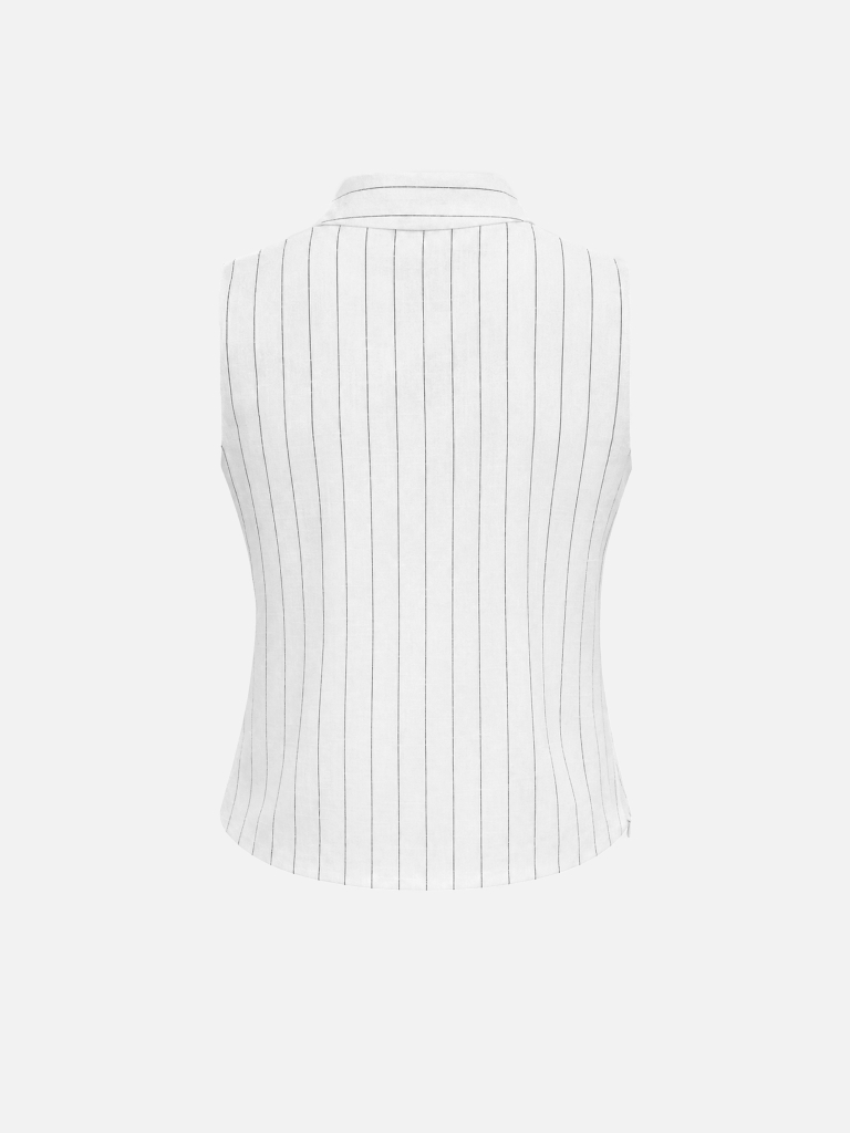 Pinstripe cropped viscose and linen top