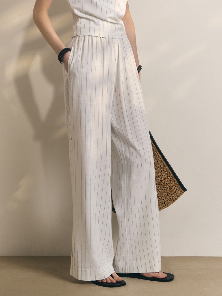 Pinstripe loose viscose and linen trousers