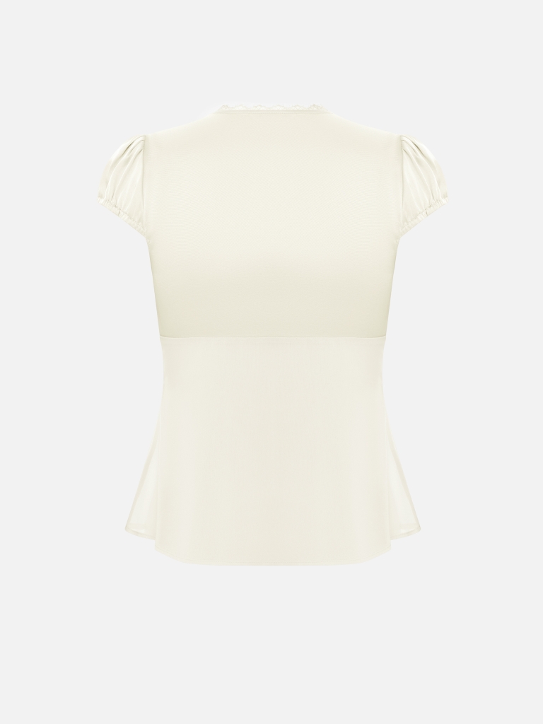 Satin top with ties at the chest and lace detailing