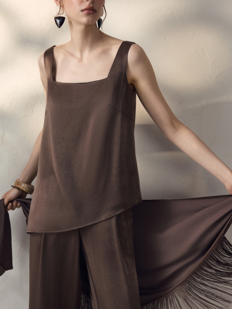 Viscose top with asymmetrical hem