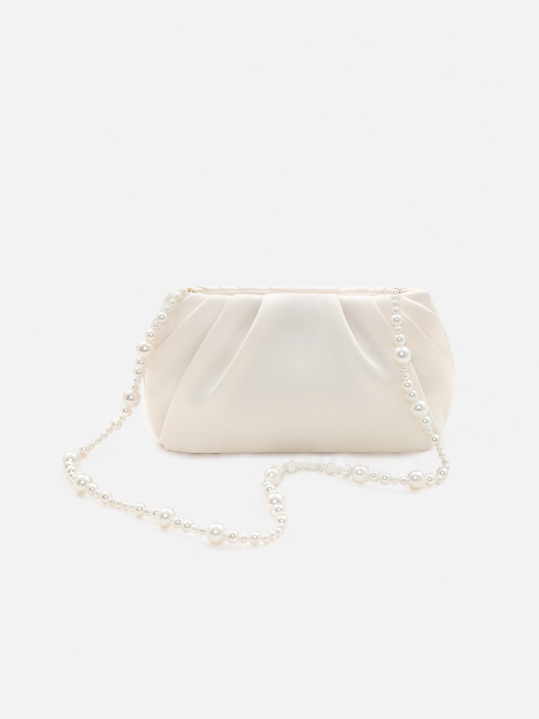 Satin clutch with pearl thread