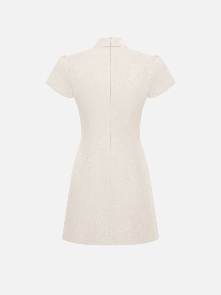 Viscose mini dress with asymmetrical fastenings