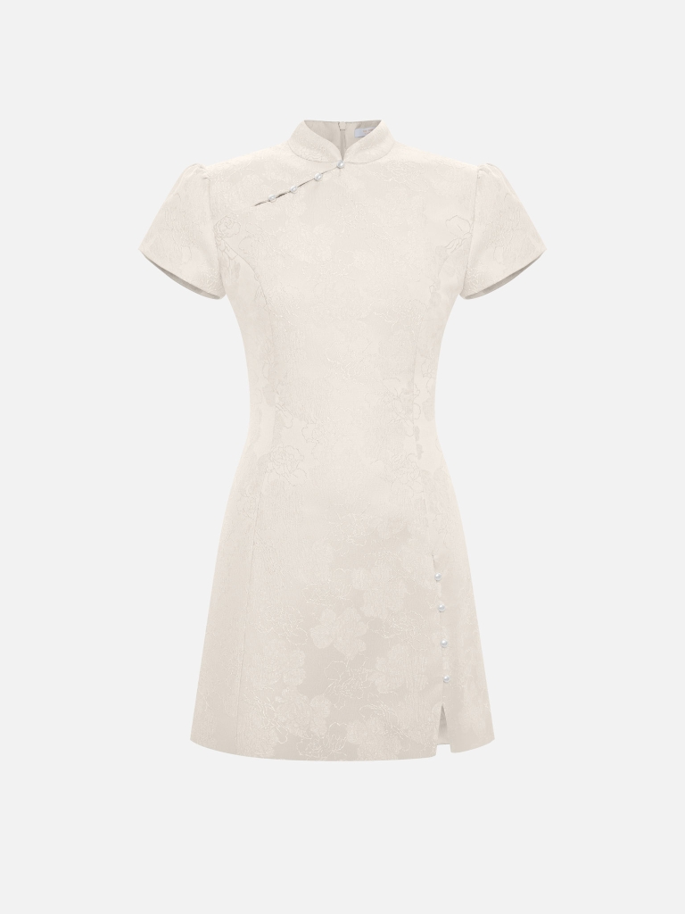 Viscose mini dress with asymmetrical fastenings