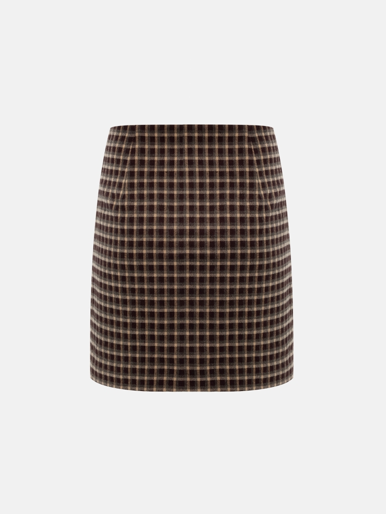 Straight-cut plaid mini skirt
