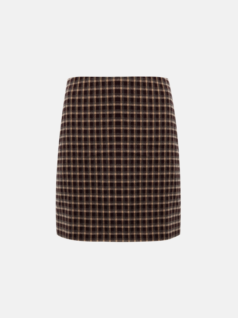 Straight-cut plaid mini skirt
