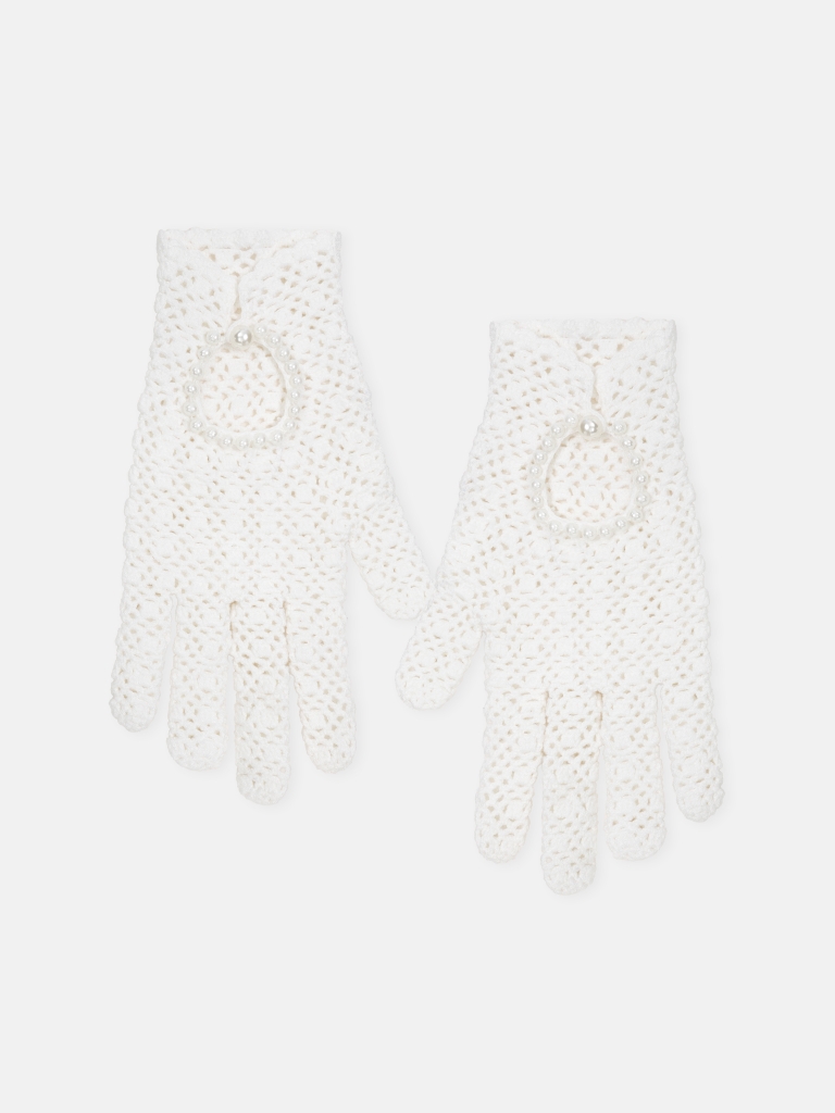 Short knitted gloves with pearl detailing