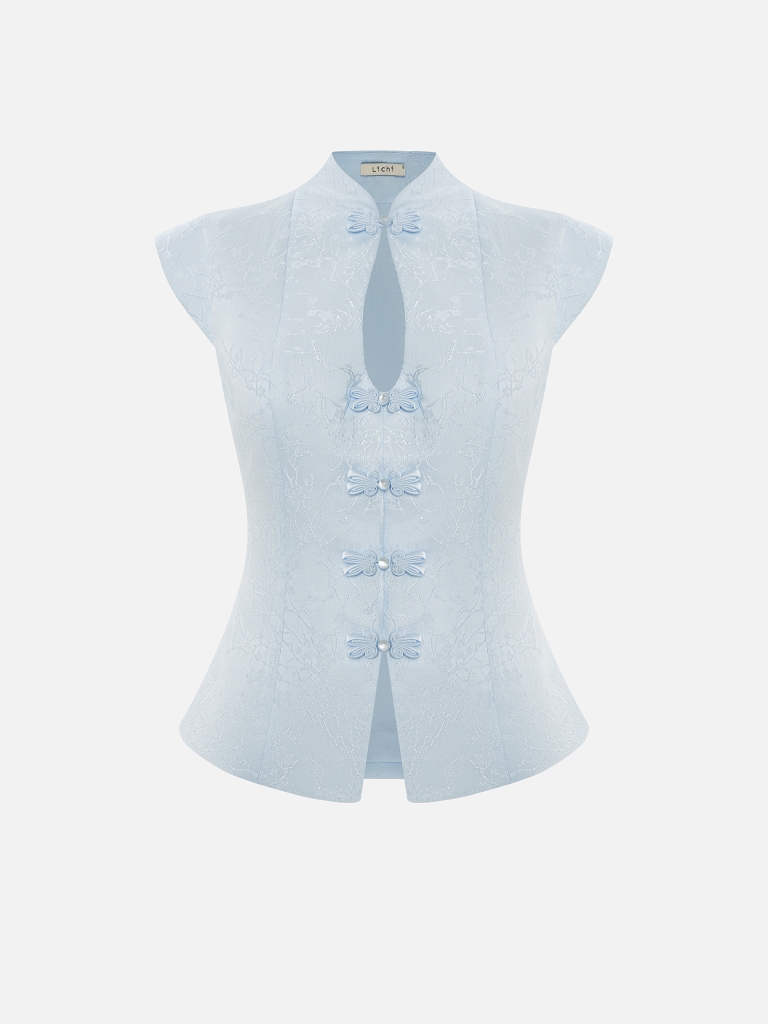 Jacquard-Bluse mit asiatisch inspiriertem Verschluss