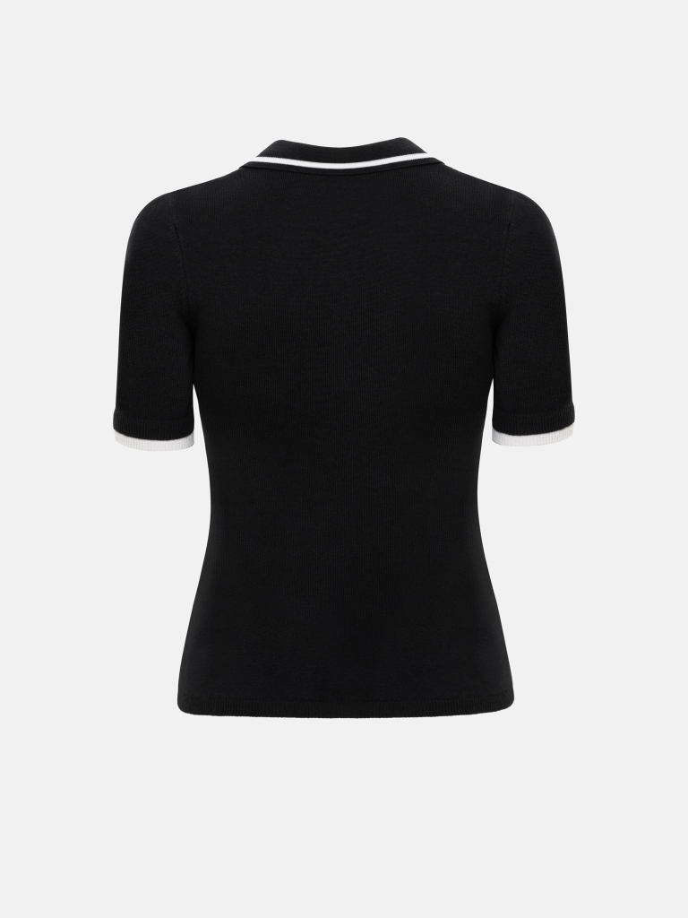Knitted polo shirt with a layered effect and chest embroidery